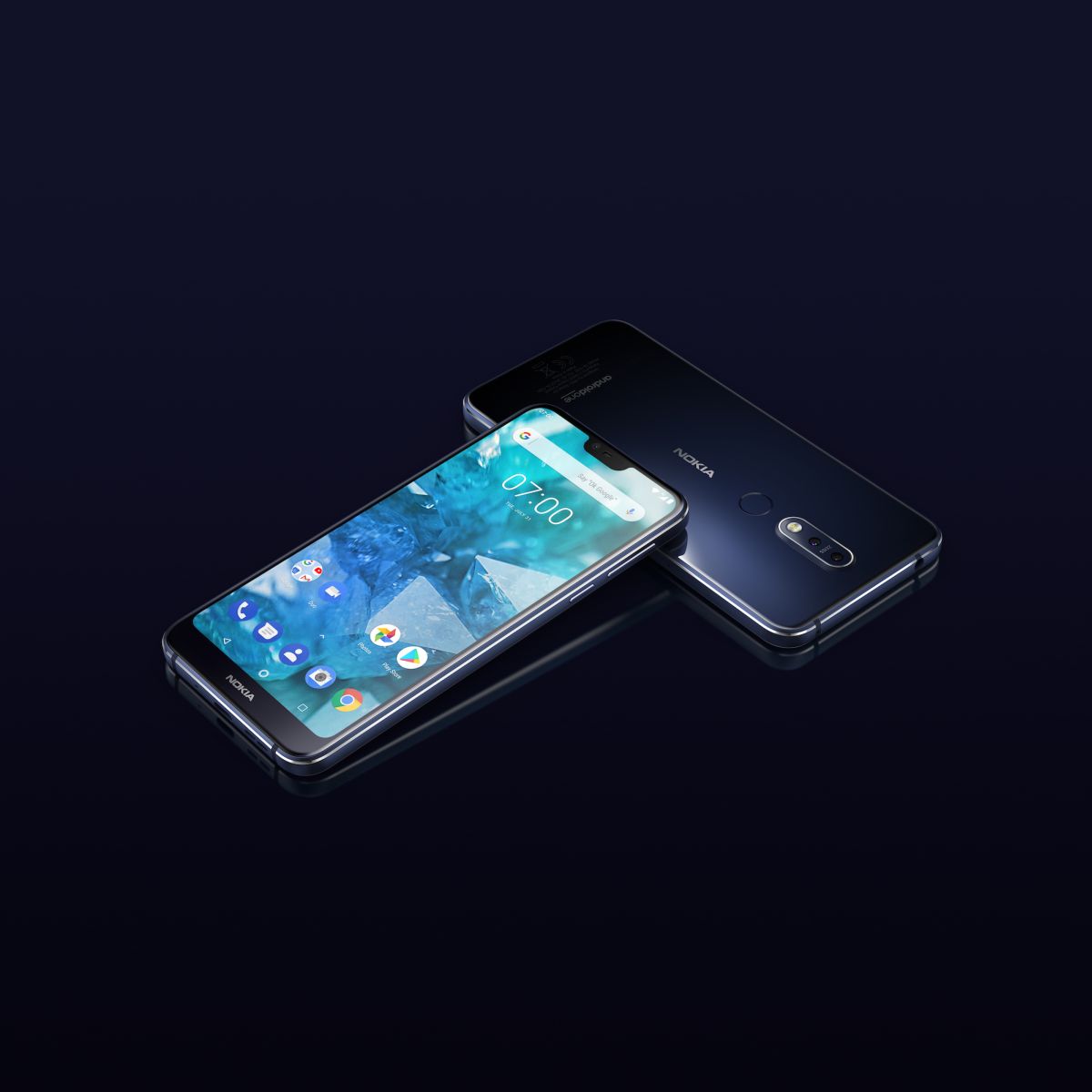 HMD Global Nokia 7.1 Midnight Blue Front and Back BB